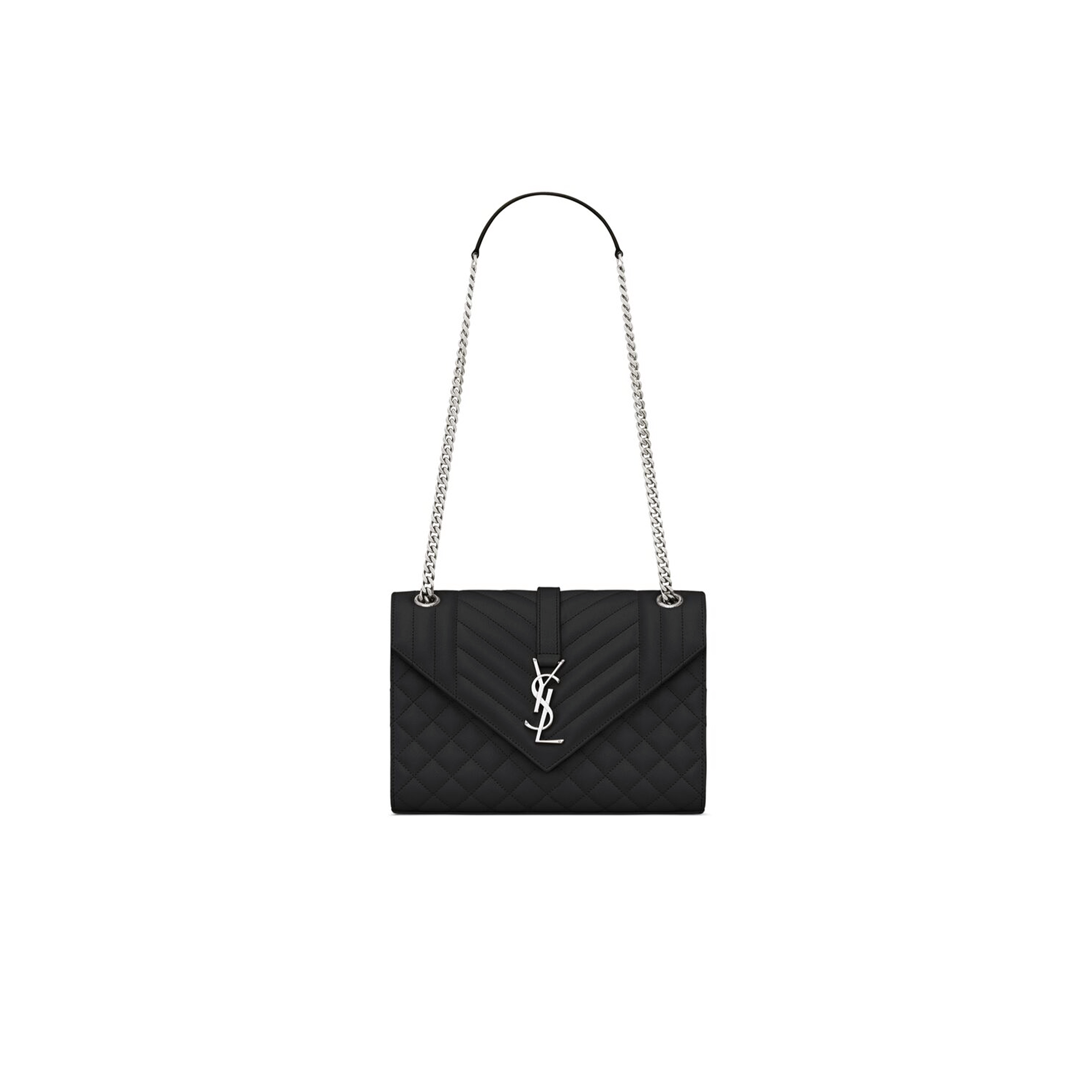 YSL ENVELOPE MEDIUM IN QUILTED GRAIN DE POUDRE EMBOSSED LEATHER 600185BOW921000 (24*17.5*6cm)